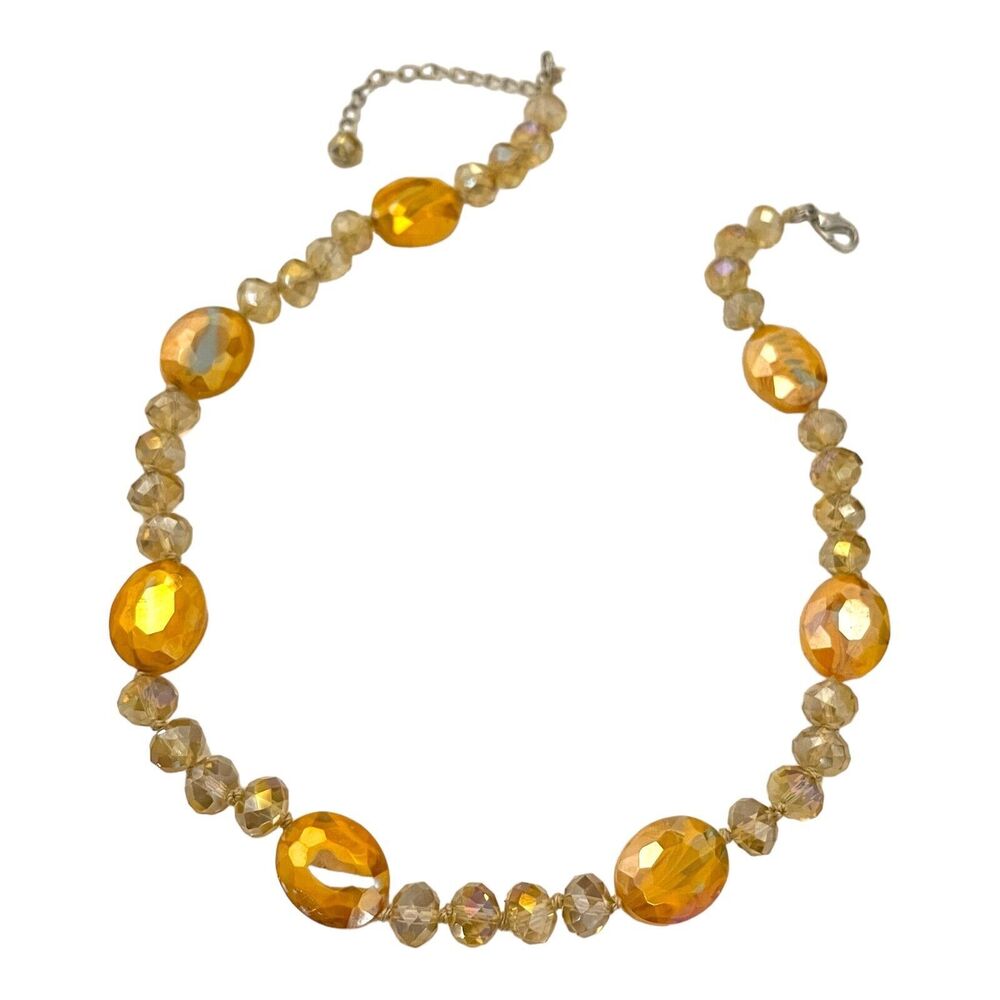 New Art Glass Necklace Iridescent Beads Orange - 5I